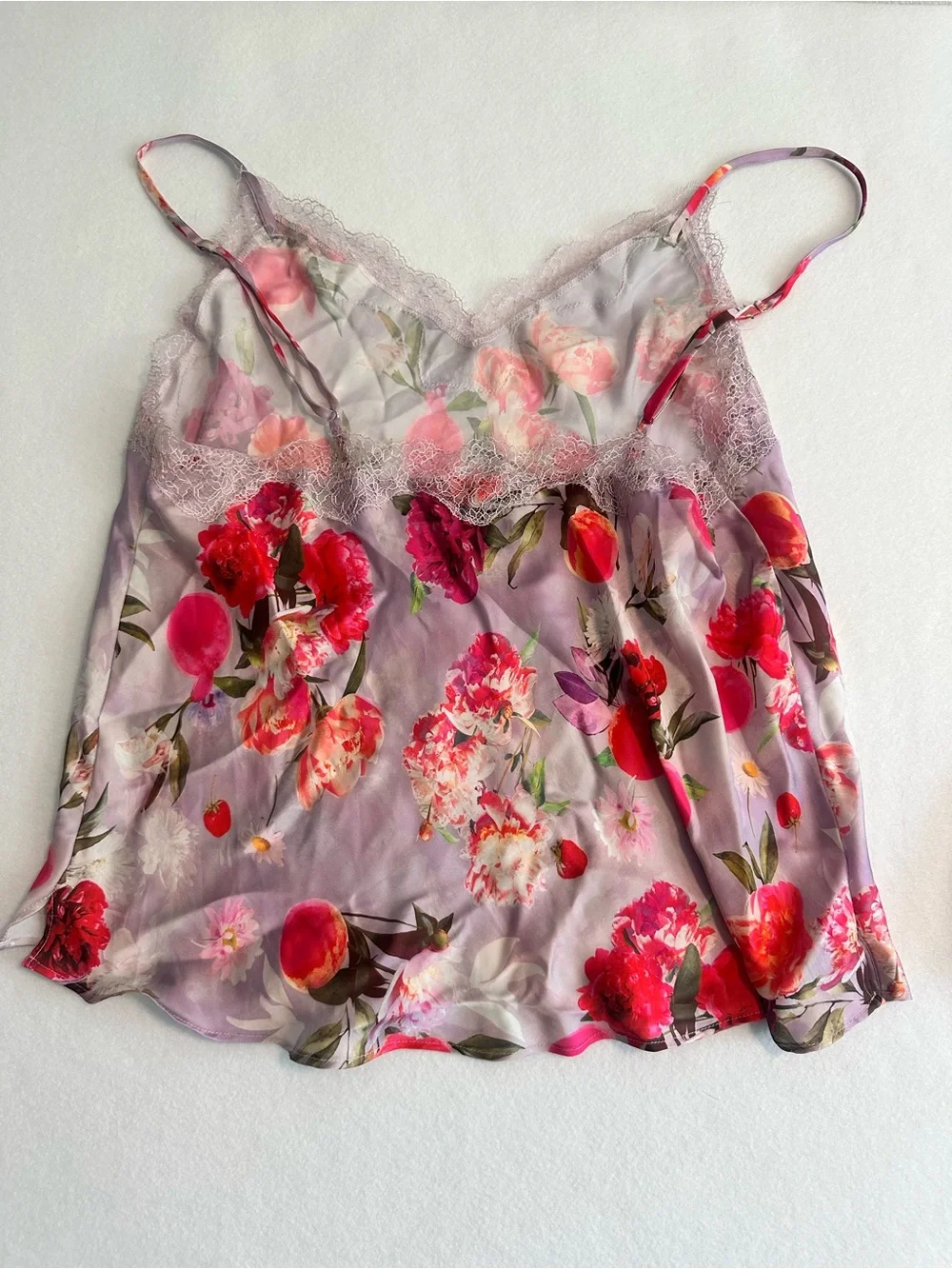 Victoria's Secret Satin Pajama Set Floral Lace Trim Cami & Shorts
